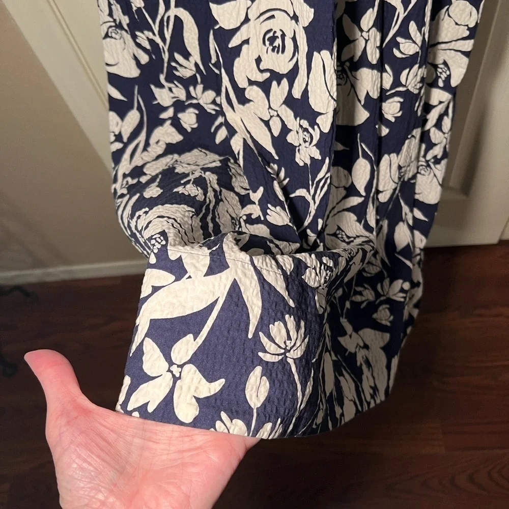a new day Seersucker Maxi Navy and White Floral Dress Cotton Blend